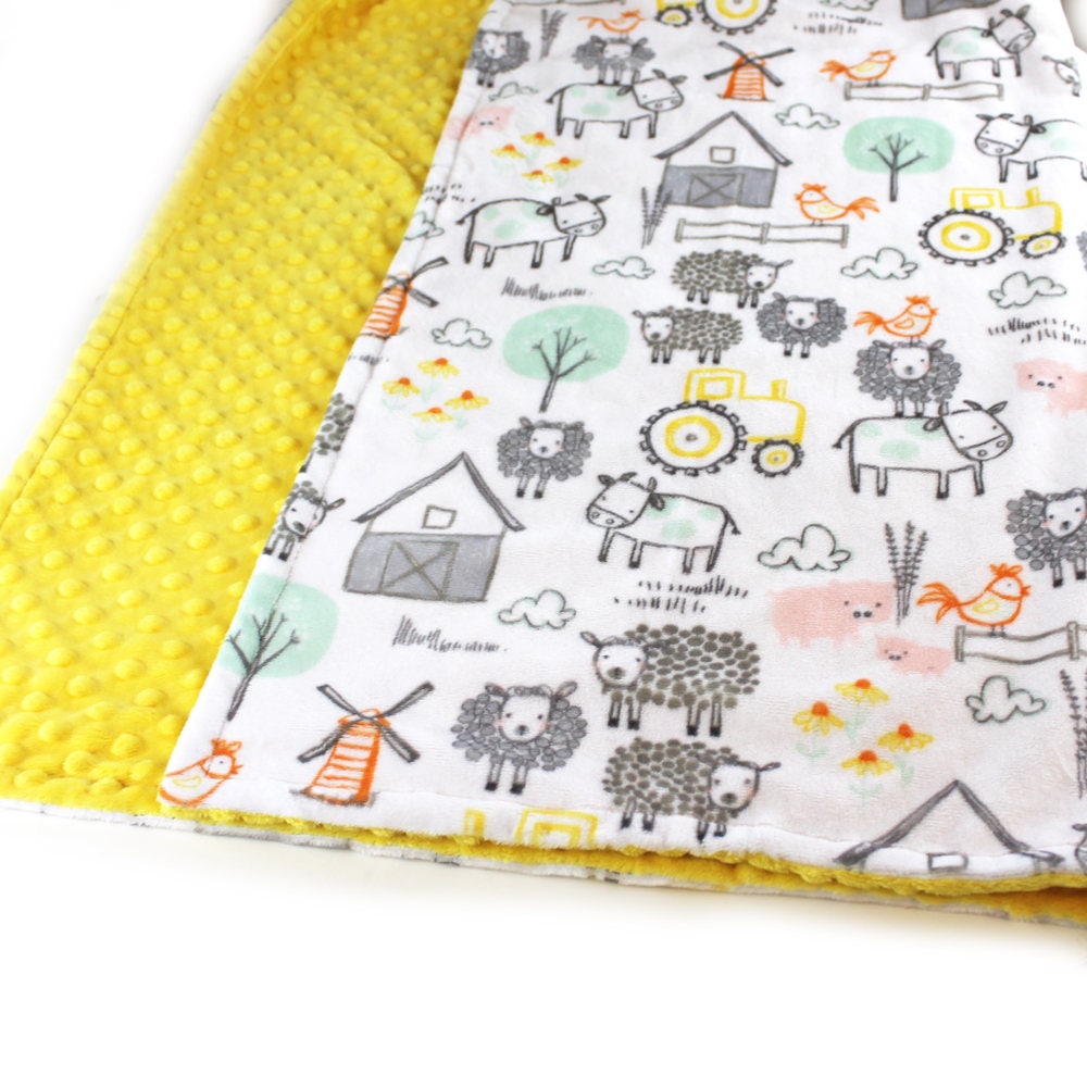 Farm Animal Minky Baby Blanket Personalized Baby Blanket Gray