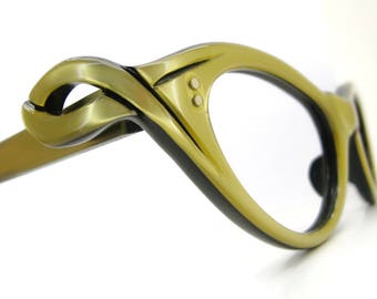 Vintage Yellow Pearl Cat Eye Glasses Frame France NOS