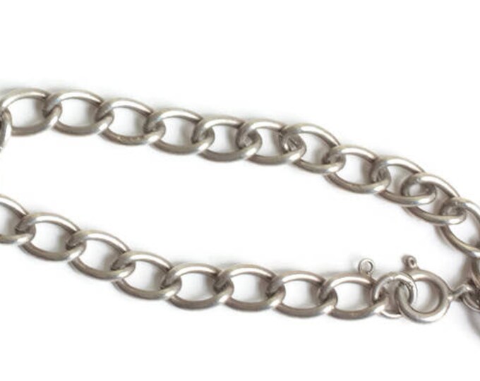 Sterling Silver Starter Charm Bracelet Smooth Curb Chain Links 8 Inch