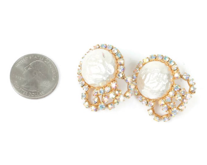 Faux Pearl and AB Rhinestone Brooch and Earrings Vintage Set