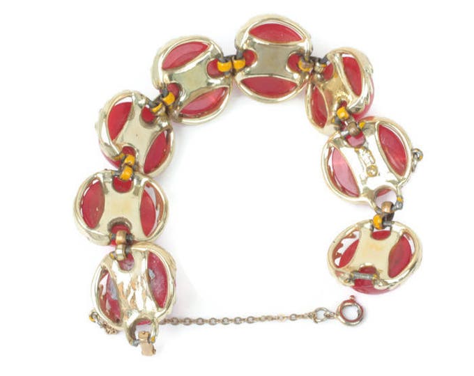 Coro Cherry Red Moonglow Thermoset Bracelet Gold Tone Vintage