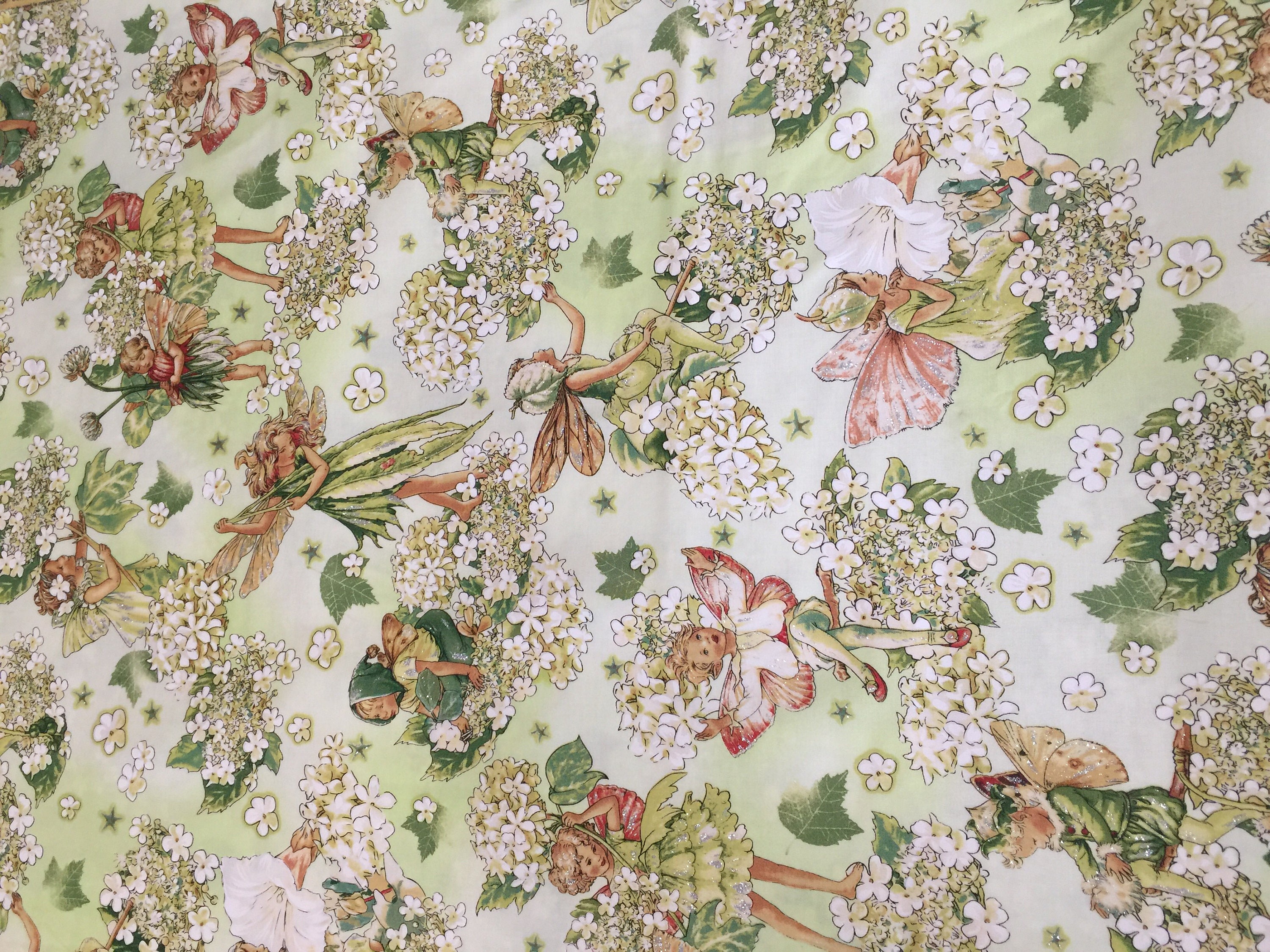 SALE Mary Cicely Barker Fairy Fabrics, Morning Dots Flower Fairies, Fairy Fabric, Michael Miller