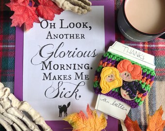Disney cup cozy, coffee cozy, coffee sleeve, hocus pocus, hocus pocus mug, disney mug, disney starbucks, crochet cup cozy, cup cozy