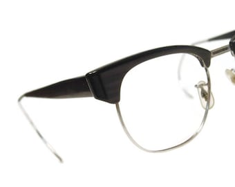 NICE! Vintage Mens Charcoal Woodgrain Hornrim Eyeglasses Eyewear Frame