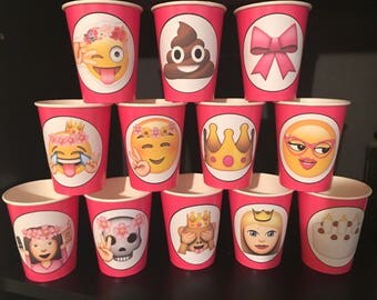 12 Apple iPhone Emoji Smiley Faces Birthday Party Paper Cups | 9 ounces