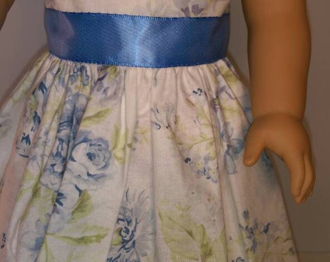 Sleeveless blue floral summer dress fits 18 inch dolls
