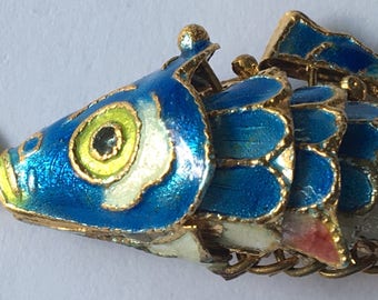 Vintage Enamel Fish Pendant Charm Reticulated