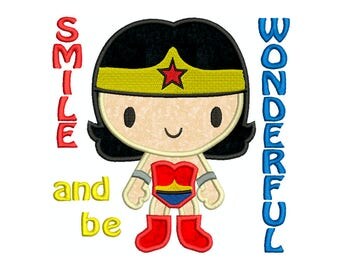 Wonder Woman Smile and be wonderful Superhero, wonderwoman - Machine Applique Embroidery - Instant Digital Download