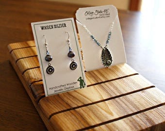 10 Inch Wooden Earring Card Display, Necklace Card, Bracelet Card Displays, Customized with 50 FREE Earring Cards 2x3.5 inches