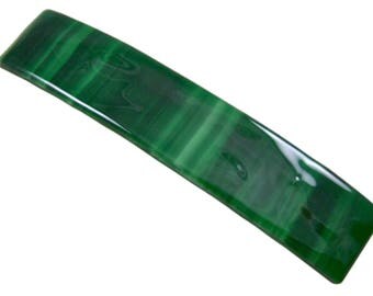 Tiffany Glass Barrette -3.5" 9cm - Intense Malachite Jade Green Striped Streaks Emerald & Mint Shades of Green