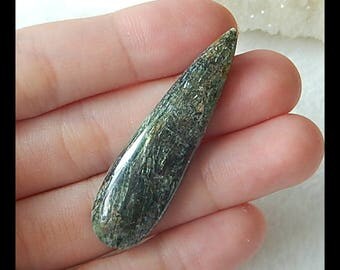 Green Kyanite Gemstone Cabochon,Teardrop Cabochon,45x13x5mm,6.3g(f0804)