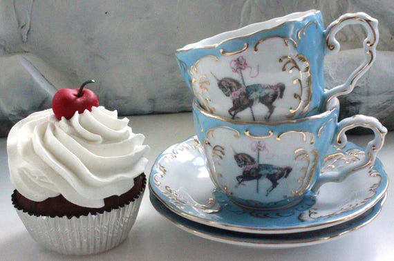 Pink or Green Unicorn Teacup & Saucer Set, CUSTOMIZABLE, out Pink or Green Unicorn Teacup & Saucer Set, CUSTOMIZABLE, out