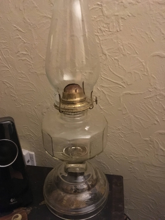 Antique Oil Lamp 1800s Kerosene Lantern square base clear