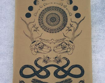 Rabbit Skull Antler Collage Sew On Punk Back Patch in Tan