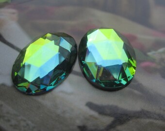 Czech Vitrail Medium Rauten Rose Faceted Glass Cabs 2Pcs.