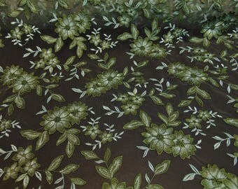 Multi Green Floral Embroidery Patchwork Applique Lace Fabric on Mesh Perfect for Wedding Dress, Prom, Accessories, Denim, Jeans, 50" Wide
