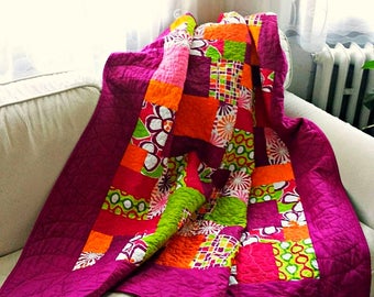Handmade Modern quilt , Multi Colored Quilt, Patchwork Quilt, Handmade Quilt, Lap Quilt