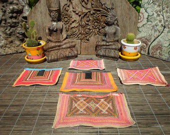 Embroidered Vintage Set of 5 Tribal Textile By The Hmong Hill tribe