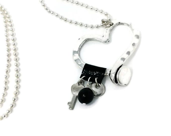 Long silver necklace, silver necklace, Long necklace, heart necklace, charm necklace, women necklace, women jewelry, uno de 50 necklace