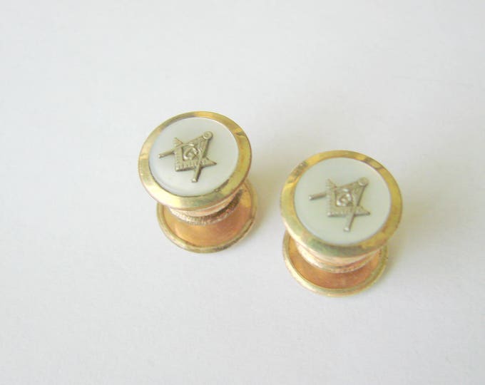 Art Deco Jiffy Park Bros. & Rogers Freemasons Masonic Snap Mother of Pearl Cufflinks / Mens Vintage Jewelry