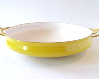 Dansk Kobenstyle Enamel Paella Pan, Vintage Yellow Roasting Pan, Retro Serving Dish