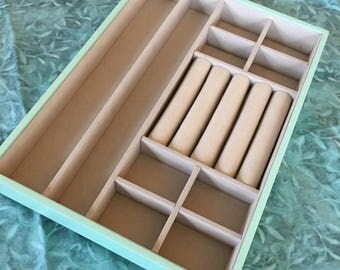 Supply Jewelry Tray. Tiffany Blue and Beige Jewelry Keeper. Jewelry Organizer. Stackable Jewelry Tray