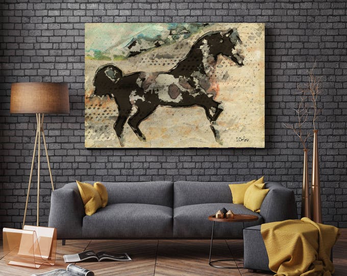 Wild Horse. Extra Large Horse, Unique Horse Wall Decor, Brown Rustic Horse, Large Contemporary Canvas Art Print up to 72" by Irena Orlov
