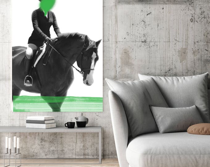 Female Rider 4, Extra Large Horse Wall Decor, Black Pink Contemporary Horse, Large Contemporary Canvas Art Print up to 72" by Irena Orlov