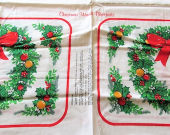 christmas wreath placemats vintage cotton craft panel