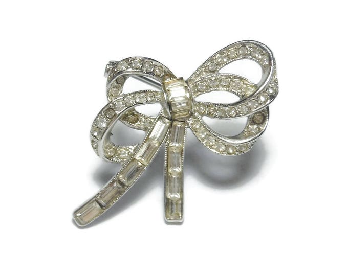 Bellini bow brooch, Bellini rhinestone bow pin, channel set and pave rhinestones, small pin