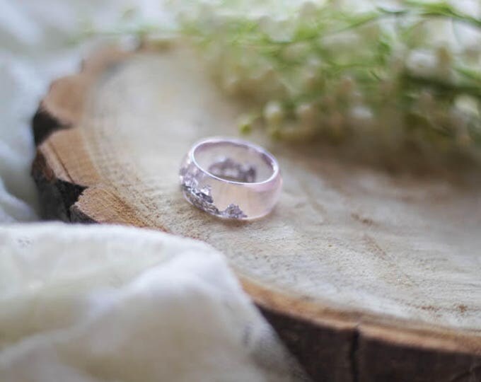 Baby Pink Resin ring, Silver flakes resin ring, transparent ring, big size resin ring, anniversary ring, engagement ring, romantic ring