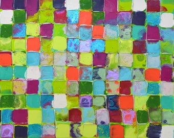 XL Original Mosaic Art by Caroline Ashwood - Textured and contemporary abstract painting on canvas - FREE SHIPPING