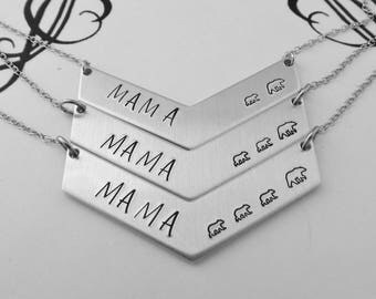 Mommy Jewelry - MAMA Bear Necklace - Hand Stamped Chevron Necklace - New Mom Gift - Push Gift - Mother's Day Present - Gift for Mom