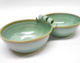 Pottery Pistachio Server Ceramic Salsa Server Ceramic Pistachio Server Pottery Salsa Server Two Connected Salsa Bowls in Turquoise