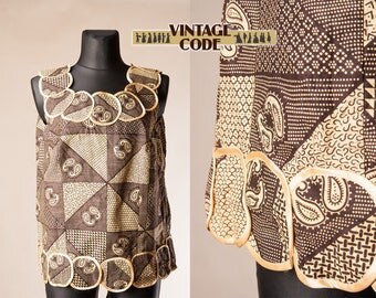 African Wax Print Cotton Top tunic / Fish scales Paisley print top / Ethnic Tribal Festival clothing / size Extra Large Plus