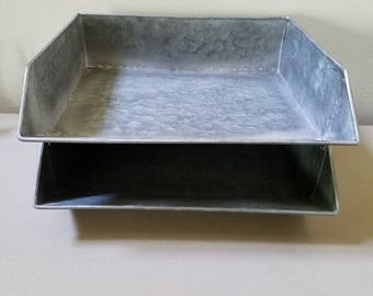 1 Galvanized Stackable Paper Tray File Holder Mail Desk Office Supplies Farmhouse