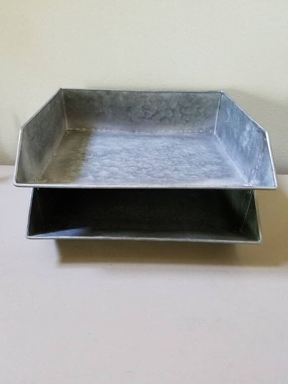 1 Galvanized Stackable Paper Tray File Holder Mail Desk Office