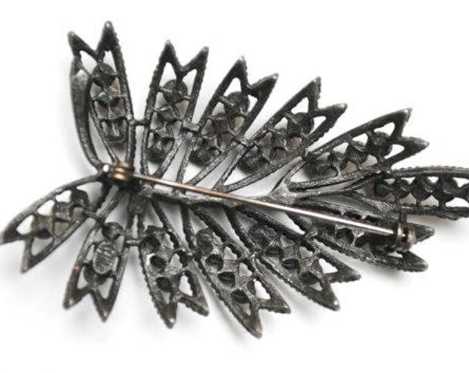 Weiss Leaf Brooch - Rhinestone - Japanned enameling - Floral FLower pin