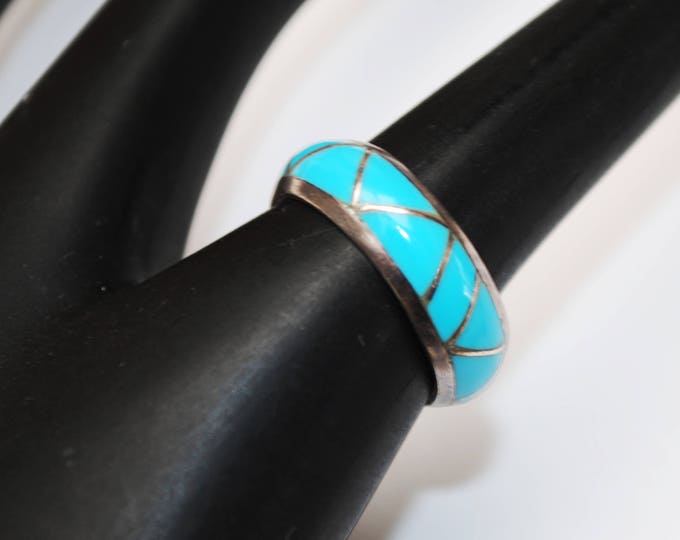 Turquoise sterling band ring - southwestern - Native American - size 6 1/2