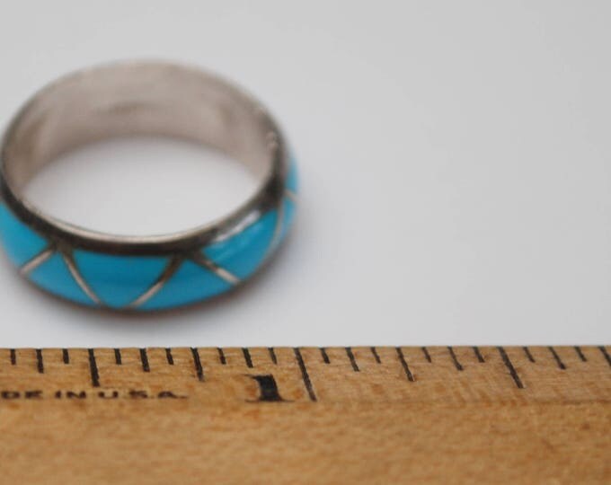 Turquoise sterling band ring - southwestern - Native American - size 6 1/2