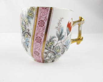 A Victorian Shaving Mug - Multi-colored - Orange, Blue, Lavender and Grey Floral - Decorated - Moustache or Shaving Mug