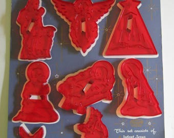 Vintage Nativity Cookie Cutters Red Plastic HRM Original Card New Old Tree Ornaments Educational Product Hope New Jersy