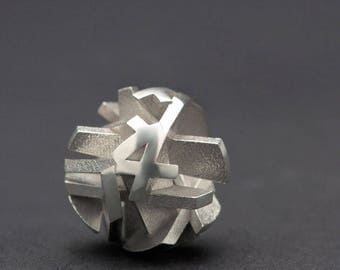 3D printed geometric silver necklace (pendant only), 3D printed jewelry - Negative/Positive collection