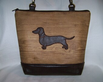 Dachshund Purse/ Brown Smooth Haired Dachshund on Wood Look Vinyl - Purse - Handbag - Bag Made to Order