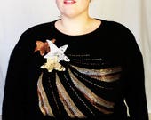 CLEARANCE - FINAL SALE - Plus Size - Vintage Black & Metallic Beaded Shooting Star Sweater (Size 2X)