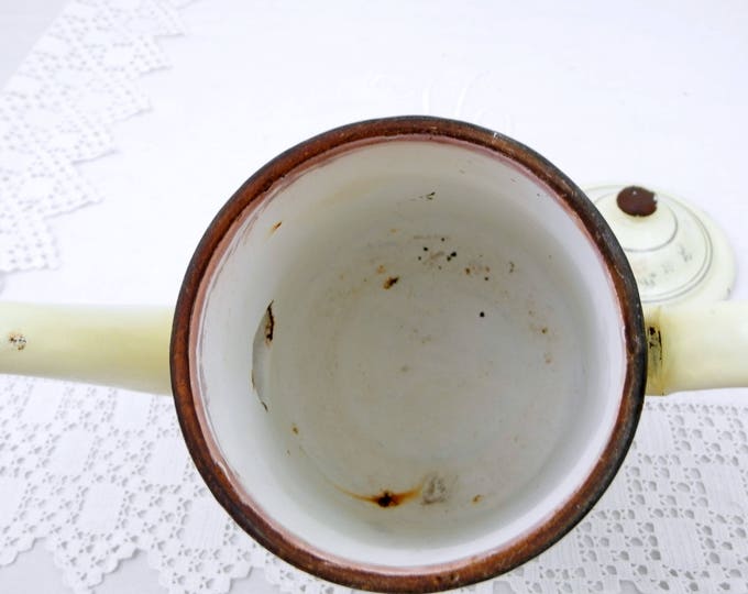 Antique Gooseneck Kettle Gold and Yellow Chippy Enamelware Coffee Pot, Cafetiere Decorated with Flower Pattern from France, French Decor Antique Gooseneck Kettle Gold and Yellow Chippy Enamelware Coffee Pot, Cafetiere Decorated with Flower Pattern from France, French Decor