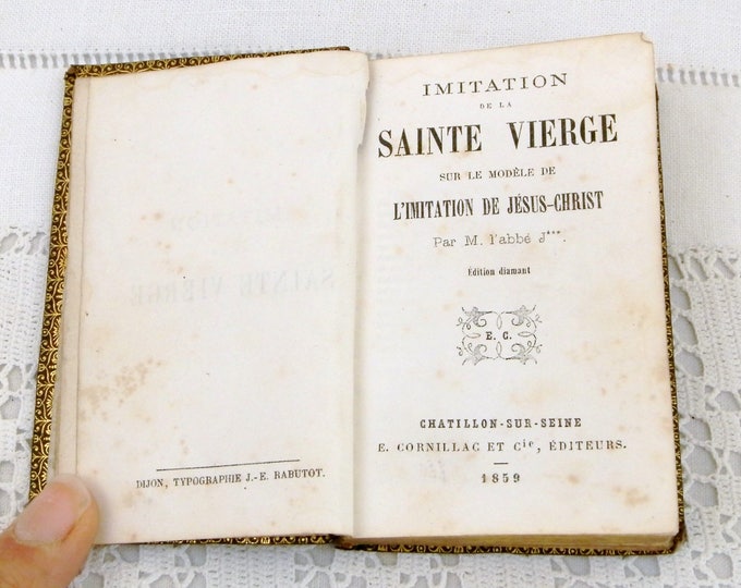 Antique Religious Book with Leather Cover Decorated with Gold Stars "Imitation Sainte Vierge" 1859 The Imitation of the Blessed Virgin Mary