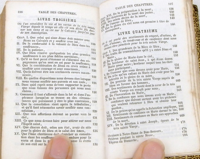 Antique Religious Book with Leather Cover Decorated with Gold Stars "Imitation Sainte Vierge" 1859 The Imitation of the Blessed Virgin Mary