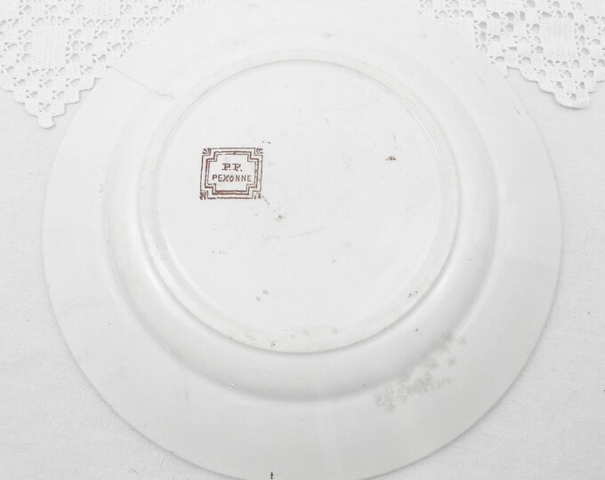 Antique French Plate Bird and Flower Pattern in Chocolate Brown on White Glaze by FF Pexonne Badionviller, Victorian Plate from France, 1880 Antique French Plate Bird and Flower Pattern in Chocolate Brown on White Glaze by FF Pexonne Badionviller, Victorian Plate from France, 1880