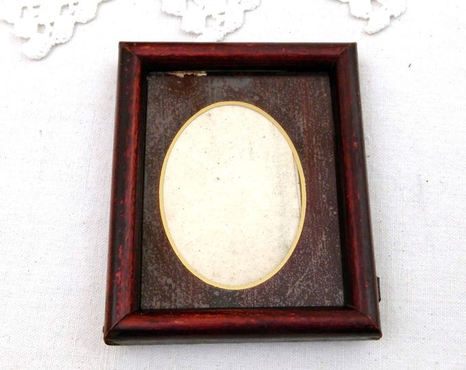 Pair of Matching Tiny Small Antique French Wooden and Glass Portrait Frames, Maroon Picture Frame from France, Victorian Photograph Display